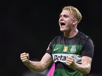 Conrad Harder of Sporting CP celebrates victory after the Liga Portugal Betclic match between SC Braga and Sporting CP at Estadio Municipal...