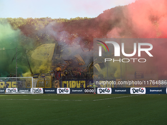 Supporters of SS Juve Stabia during the Serie B match between SS Juve Stabia and Spezia Calcio at Stadio Romeo Menti Castellammare Di Stabia...