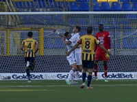 Francesco Pio Esposito of Spezia Calcio celebrates with team mates after scoring during the Serie B match between SS Juve Stabia and Spezia...