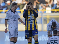 Andrea Adorante of SS Juve Stabia looks dejected during the Serie B match between SS Juve Stabia and Spezia Calcio at Stadio Romeo Menti Cas...