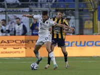 Petko Hristov of Spezia Calcio competes for the ball with Fabio Maistro of SS Juve Stabia during the Serie B match between SS Juve Stabia an...