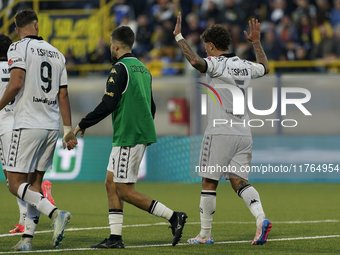 Salvatore Esposito of Spezia Calcio celebrates after scoring during the Serie B match between SS Juve Stabia and Spezia Calcio at Stadio Rom...