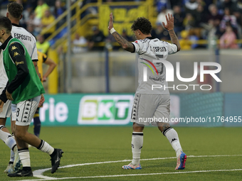 Salvatore Esposito of Spezia Calcio celebrates after scoring during the Serie B match between SS Juve Stabia and Spezia Calcio at Stadio Rom...