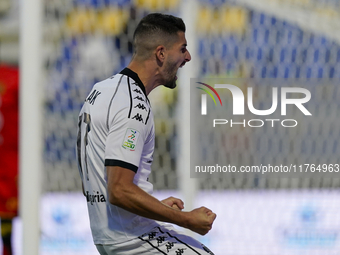 Antonio-Mirko Colak of Spezia Calcio celebrates after scoring during the Serie B match between SS Juve Stabia and Spezia Calcio at Stadio Ro...