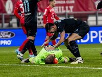 Ivan Provedel and Alessio Romagnoli play during the Serie A match between AC Monza and SS Lazio at U-Power Stadium in Monza, Italy, on Novem...