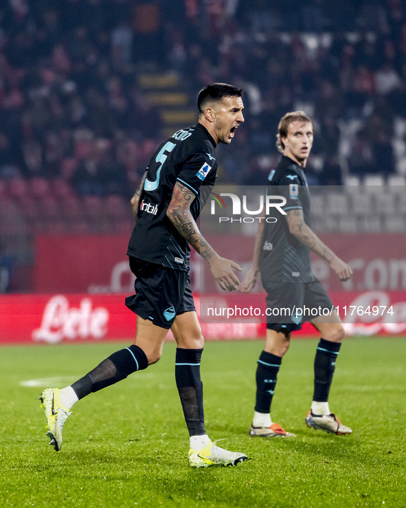 Matias Vecino plays during the Serie A match between AC Monza and SS Lazio at U-Power Stadium in Monza, Italy, on November 10, 2024. 