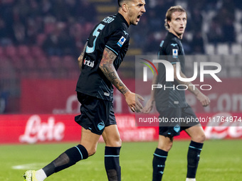 Matias Vecino plays during the Serie A match between AC Monza and SS Lazio at U-Power Stadium in Monza, Italy, on November 10, 2024. (