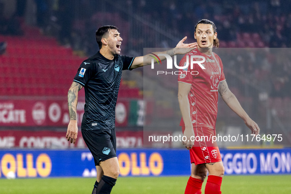 Matias Vecino plays during the Serie A match between AC Monza and SS Lazio at U-Power Stadium in Monza, Italy, on November 10, 2024. 