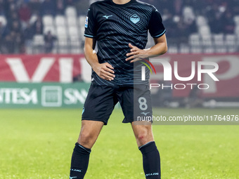 Matteo Guendouzi plays during the Serie A match between AC Monza and SS Lazio at U-Power Stadium in Monza, Italy, on November 10, 2024. (