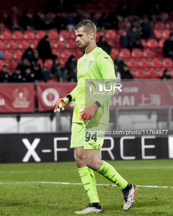 Ivan Provedel plays during the Serie A match between AC Monza and SS Lazio at U-Power Stadium in Monza, Italy, on November 10, 2024 