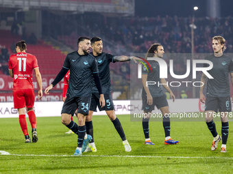 Mario Gila, Matias Vecino, Matteo Guendouzi, and Nicolo Rovella are in action during the Serie A match between AC Monza and SS Lazio in Monz...