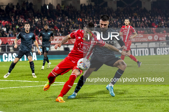 Dany Mota and Mario Gila play during the Serie A match between AC Monza and SS Lazio at U-Power Stadium in Monza, Italy, on November 10, 202...