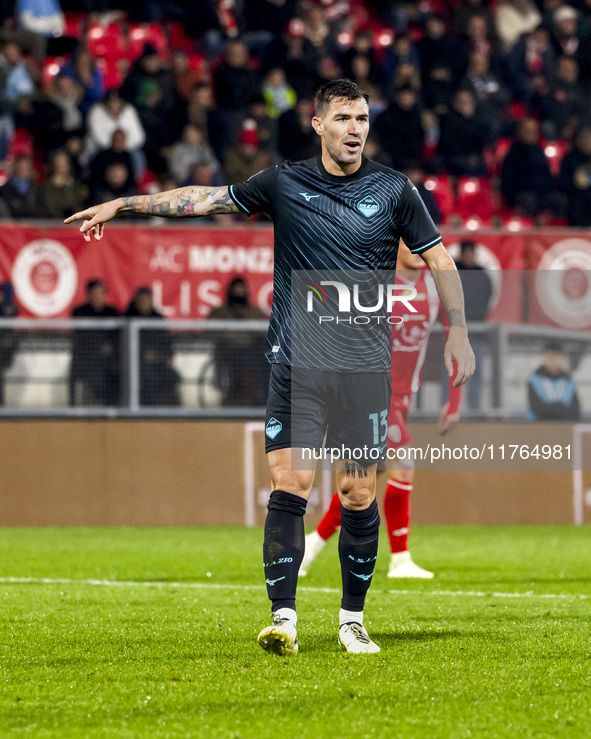 Alessio Romagnoli plays during the Serie A match between AC Monza and SS Lazio in Monza, Italy, on November 10, 2024, at U-Power Stadium 