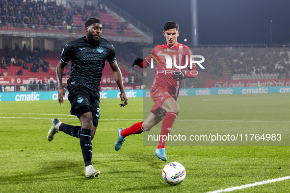 Nuno Tavares plays during the Serie A match between AC Monza and SS Lazio at U-Power Stadium in Monza, Italy, on November 10, 2024 