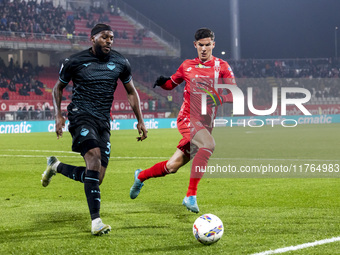 Nuno Tavares plays during the Serie A match between AC Monza and SS Lazio at U-Power Stadium in Monza, Italy, on November 10, 2024 (