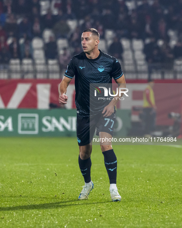 Adam Marusic plays during the Serie A match between AC Monza and SS Lazio at U-Power Stadium in Monza, Italy, on November 10, 2024. 