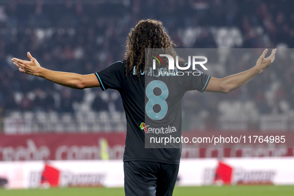 Matteo Guendouzi plays during the Serie A match between AC Monza and SS Lazio at U-Power Stadium in Monza, Italy, on November 10, 2024. 