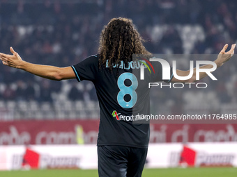 Matteo Guendouzi plays during the Serie A match between AC Monza and SS Lazio at U-Power Stadium in Monza, Italy, on November 10, 2024. (