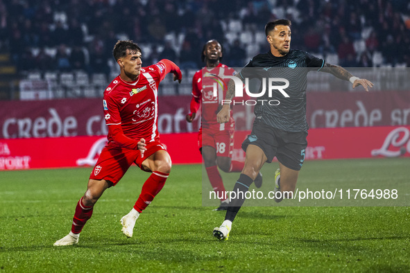 Matias Vecino and Daniel Maldini play during the Serie A match between AC Monza and SS Lazio at U-Power Stadium in Monza, Italy, on November...