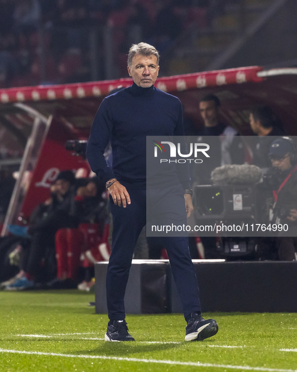 Marco Baroni participates in the Serie A match between AC Monza and SS Lazio in Monza, Italy, on November 10, 2024, at U-Power Stadium 