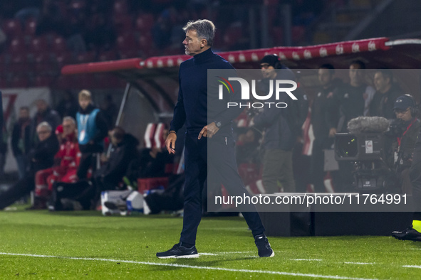 Marco Baroni participates in the Serie A match between AC Monza and SS Lazio in Monza, Italy, on November 10, 2024, at U-Power Stadium 