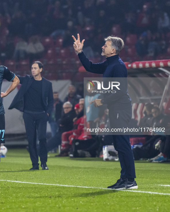 Marco Baroni participates in the Serie A match between AC Monza and SS Lazio in Monza, Italy, on November 10, 2024, at U-Power Stadium 