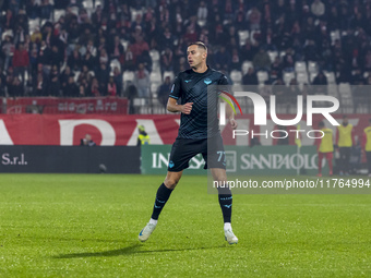 Adam Marusic plays during the Serie A match between AC Monza and SS Lazio at U-Power Stadium in Monza, Italy, on November 10, 2024. (