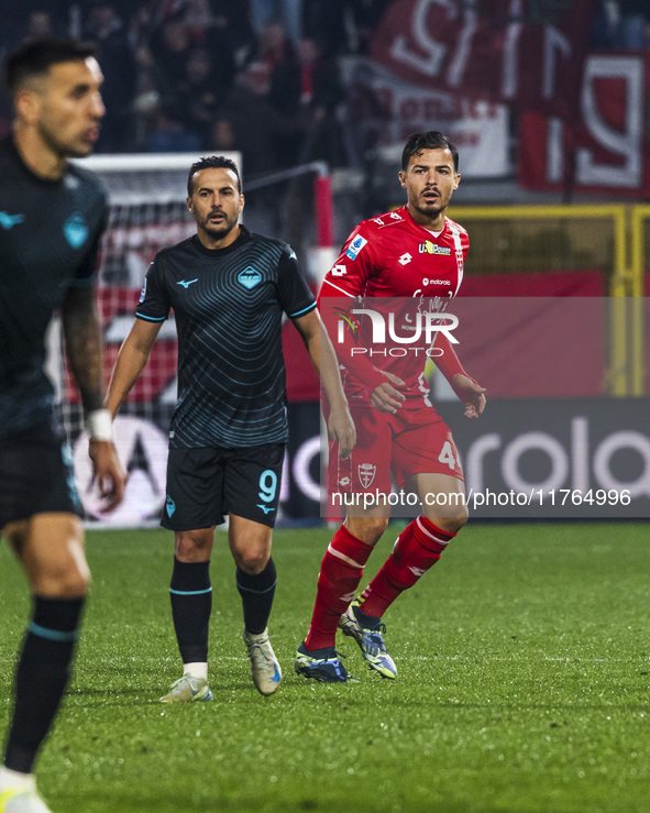 Andrea Carboni plays during the Serie A match between AC Monza and SS Lazio at U-Power Stadium in Monza, Italy, on November 10, 2024. 