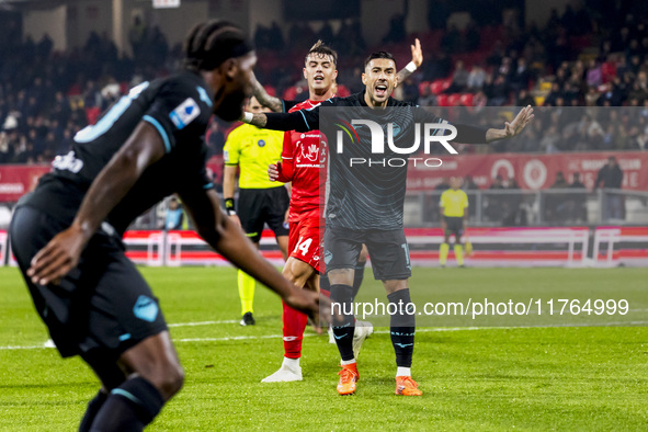 Mattia Zaccagni plays during the Serie A match between AC Monza and SS Lazio at U-Power Stadium in Monza, Italy, on November 10, 2024. 