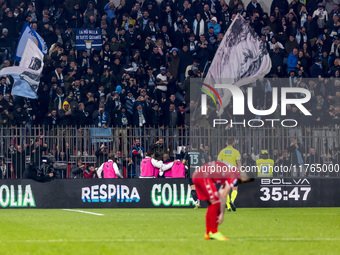 Mattia Zaccagni celebrates the goal during the Serie A match between AC Monza and SS Lazio at U-Power Stadium in Monza, Italy, on November 1...