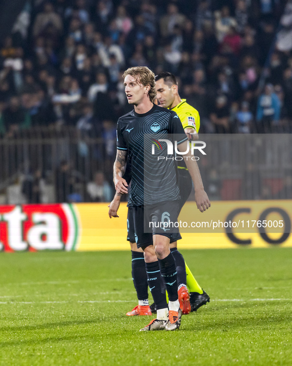 Nicolo Rovella plays during the Serie A match between AC Monza and SS Lazio at U-Power Stadium in Monza, Italy, on November 10, 2024. 