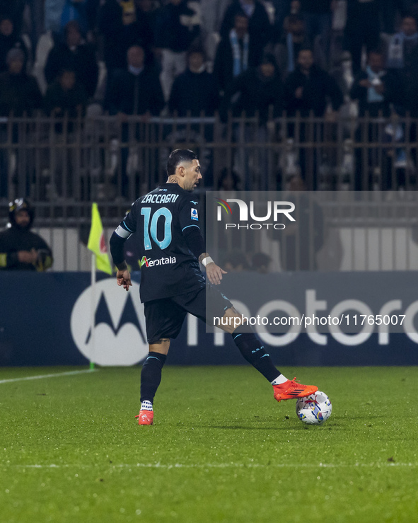 Mattia Zaccagni plays during the Serie A match between AC Monza and SS Lazio at U-Power Stadium in Monza, Italy, on November 10, 2024. 