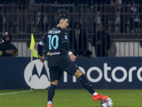 Mattia Zaccagni plays during the Serie A match between AC Monza and SS Lazio at U-Power Stadium in Monza, Italy, on November 10, 2024. (