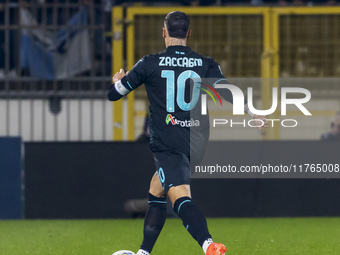 Mattia Zaccagni plays during the Serie A match between AC Monza and SS Lazio at U-Power Stadium in Monza, Italy, on November 10, 2024. (