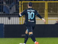 Mattia Zaccagni plays during the Serie A match between AC Monza and SS Lazio at U-Power Stadium in Monza, Italy, on November 10, 2024. (