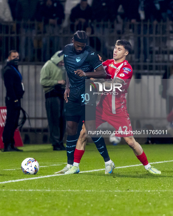 Nuno Tavares and Alessandro Bianco are in action during the Serie A match between AC Monza and SS Lazio at U-Power Stadium in Monza, Italy,...