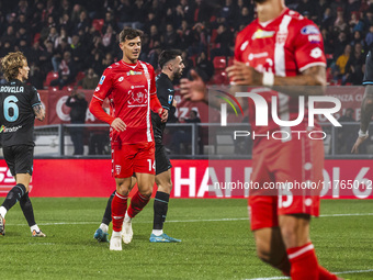 Daniel Maldini plays during the Serie A match between AC Monza and SS Lazio in Monza, Italy, on November 10, 2024, at U-Power Stadium. (