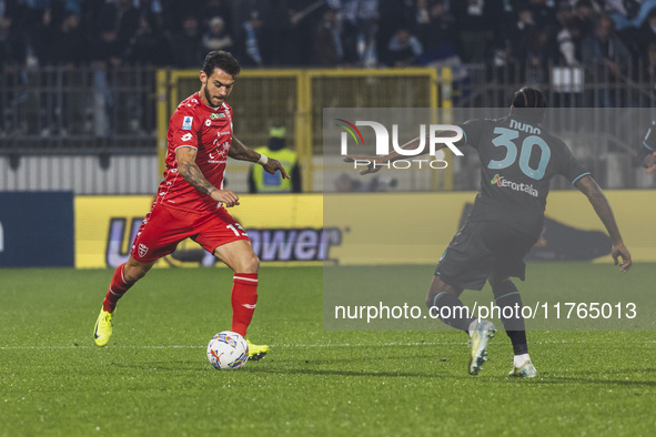 Pedro Pereira and Nuno Tavares are in action during the Serie A match between AC Monza and SS Lazio at U-Power Stadium in Monza, Italy, on N...