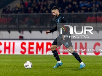 Mario Gila plays during the Serie A match between AC Monza and SS Lazio at U-Power Stadium in Monza, Italy, on November 10, 2024. (