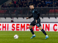 Mario Gila plays during the Serie A match between AC Monza and SS Lazio at U-Power Stadium in Monza, Italy, on November 10, 2024. (