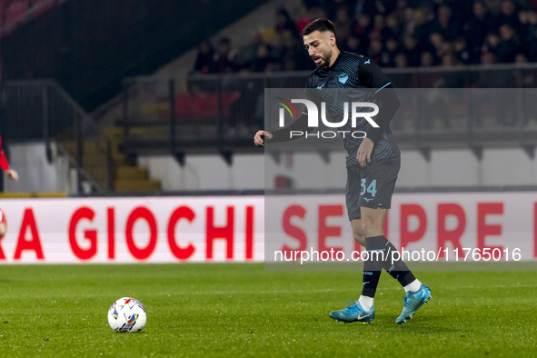 Mario Gila plays during the Serie A match between AC Monza and SS Lazio at U-Power Stadium in Monza, Italy, on November 10, 2024. 