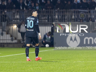 Mattia Zaccagni plays during the Serie A match between AC Monza and SS Lazio at U-Power Stadium in Monza, Italy, on November 10, 2024. (