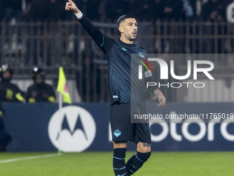 Mattia Zaccagni plays during the Serie A match between AC Monza and SS Lazio at U-Power Stadium in Monza, Italy, on November 10, 2024. (