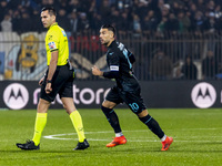 Mattia Zaccagni plays during the Serie A match between AC Monza and SS Lazio at U-Power Stadium in Monza, Italy, on November 10, 2024. (