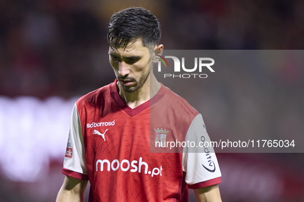 Paulo Oliveira of SC Braga reacts during the Liga Portugal Betclic match between SC Braga and Sporting CP at Estadio Municipal de Braga in B...