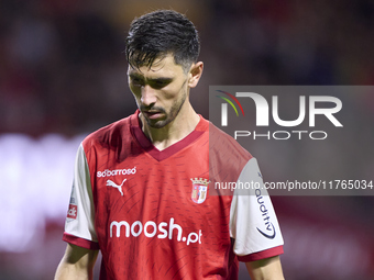 Paulo Oliveira of SC Braga reacts during the Liga Portugal Betclic match between SC Braga and Sporting CP at Estadio Municipal de Braga in B...