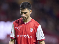 Paulo Oliveira of SC Braga reacts during the Liga Portugal Betclic match between SC Braga and Sporting CP at Estadio Municipal de Braga in B...