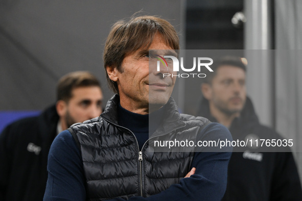 Antonio Conte, Head Coach of SSC Napoli, is present during the Italian Serie A football match between Inter FC and SSC Napoli in Milan, Ital...