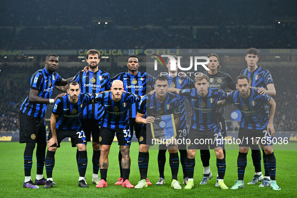 The lineup of FC Inter during the Italian Serie A football match between AC Monza and Inter FC Internazionale takes place at U-Power Stadium...