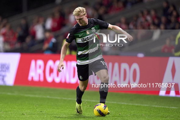 Conrad Harder of Sporting CP is in action during the Liga Portugal Betclic match between SC Braga and Sporting CP at Estadio Municipal de Br...